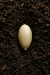 Semilla sobre tierra oscura, símbolo de estrategia inicial en negocio