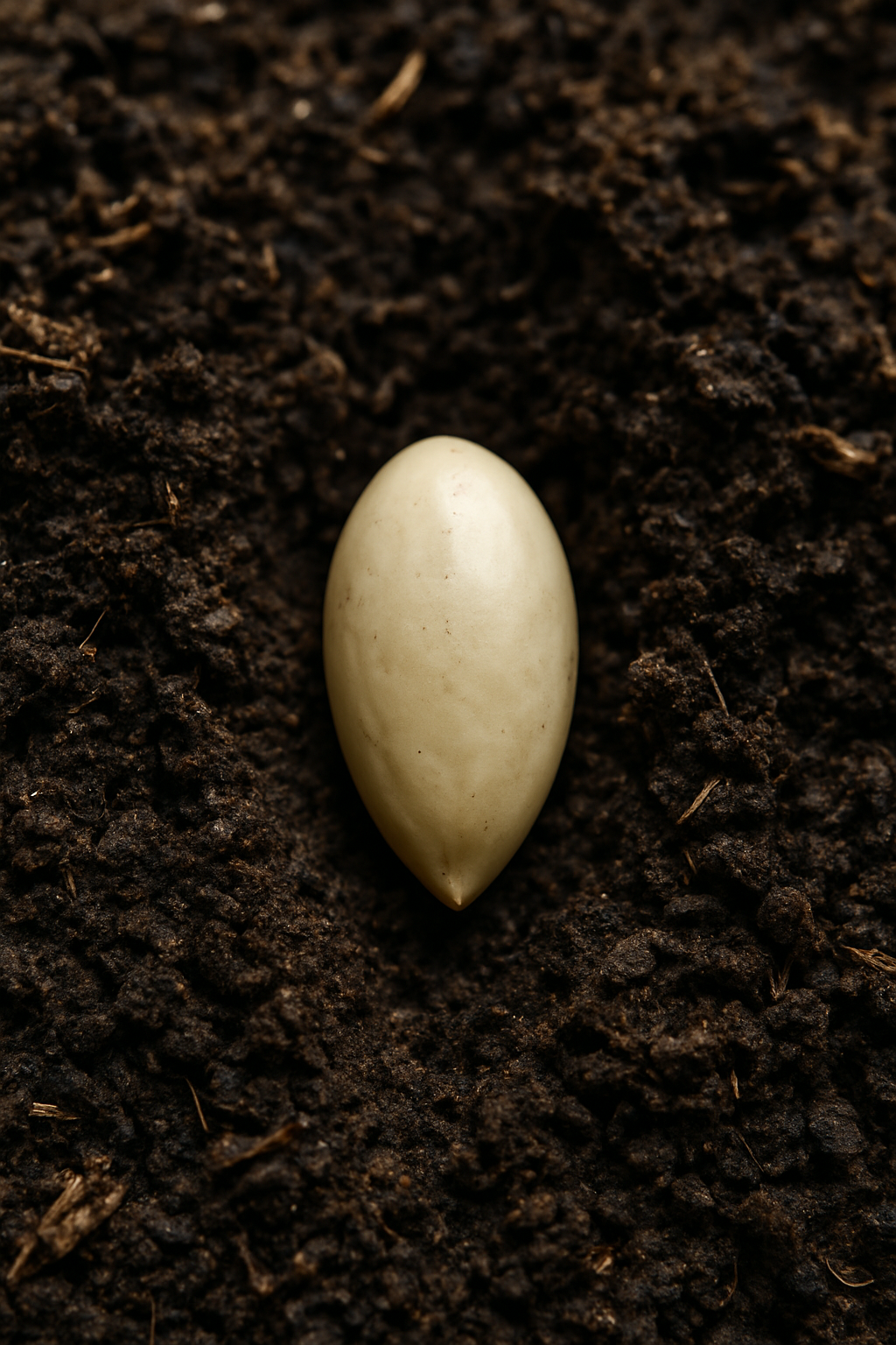 Semilla sobre tierra oscura, símbolo de estrategia inicial en negocio